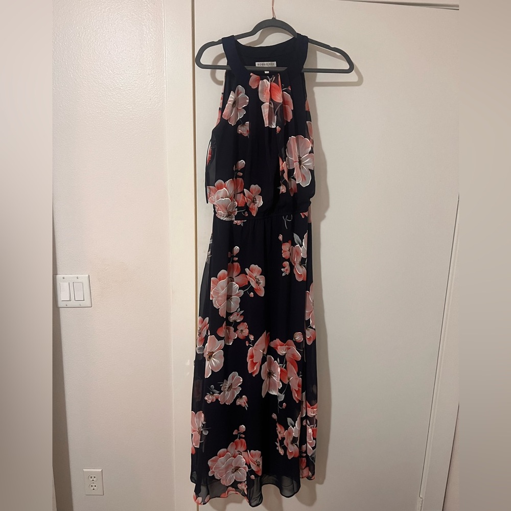 Robbie Bee Size 12 Navy dress with pink flowers.